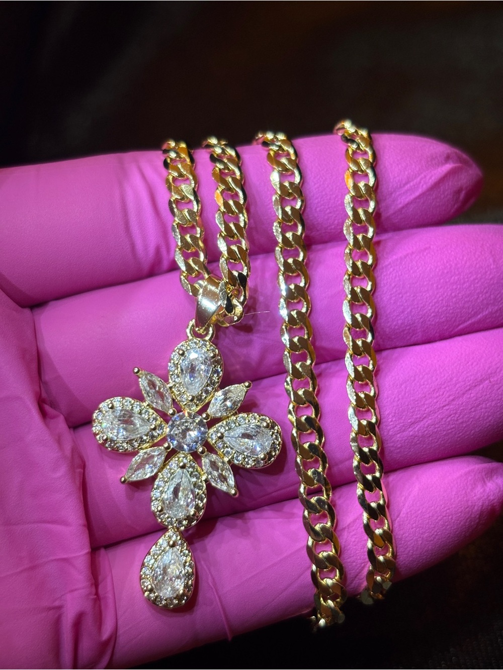 Gold-Tone Floral CZ Pendant Necklace - Sparkling White Stones